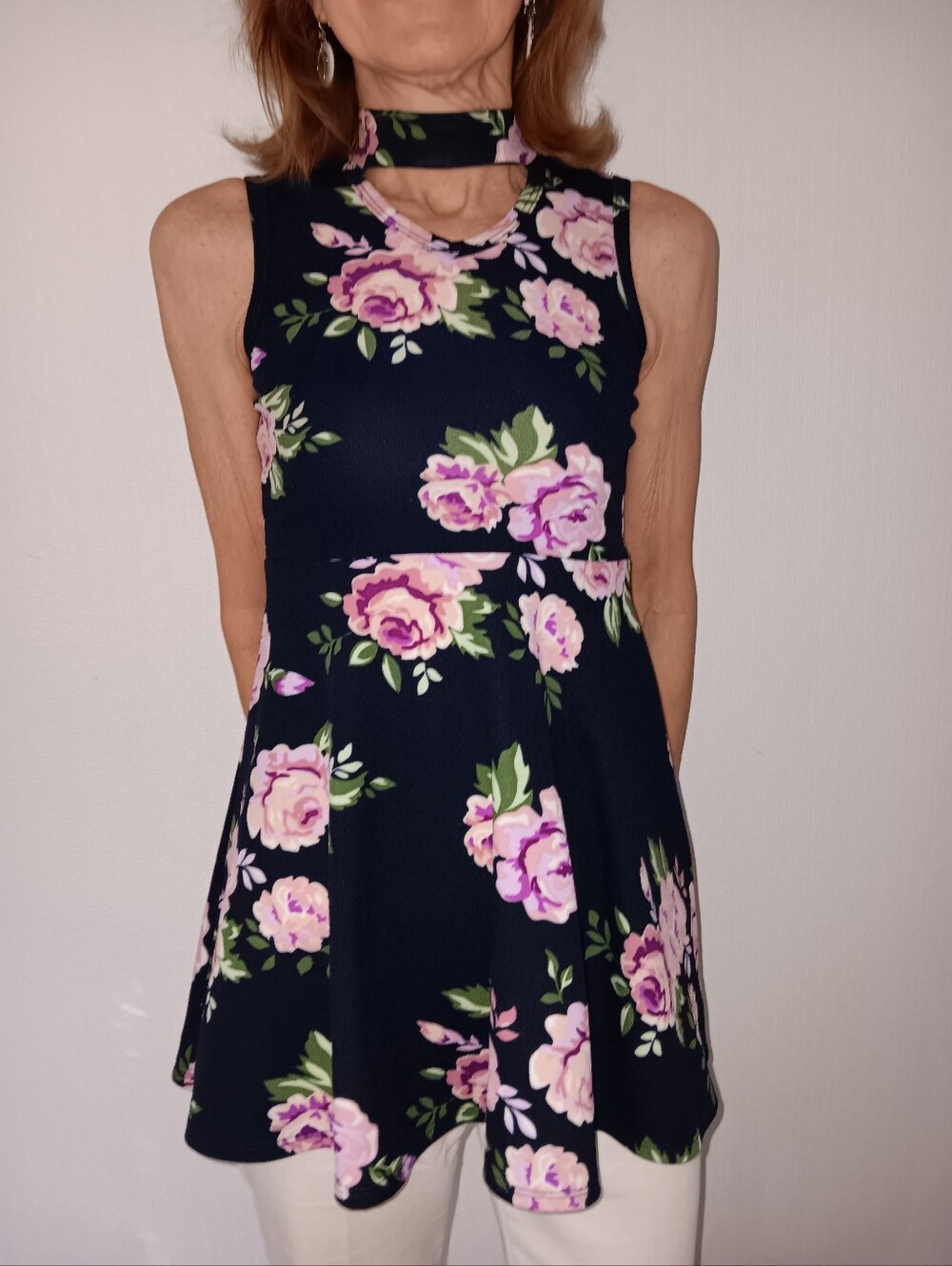 Banana Republic Navy One-Shoulder Floral Dress with Choker